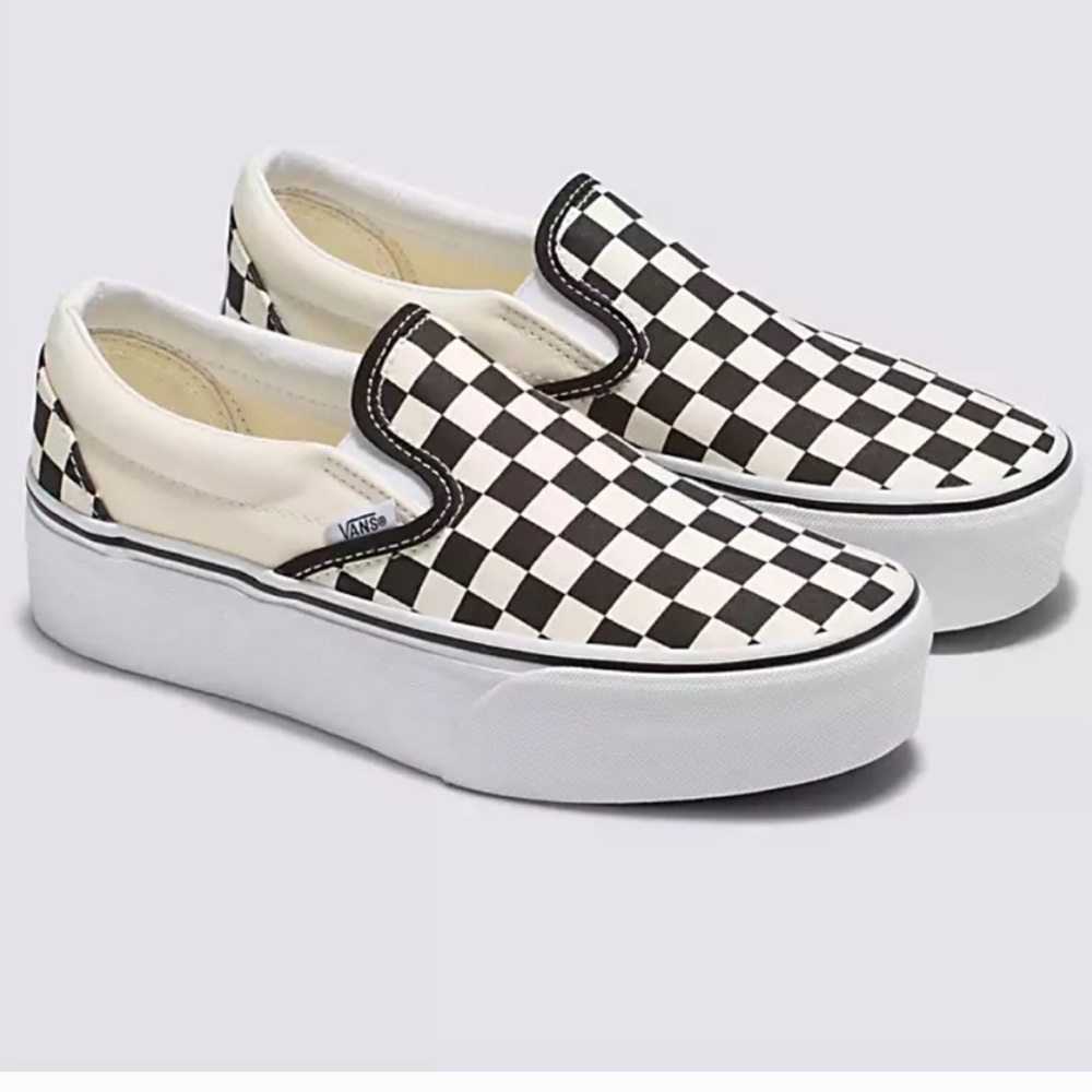 Vans Black and White Checkerboard Platform Slip-Ons